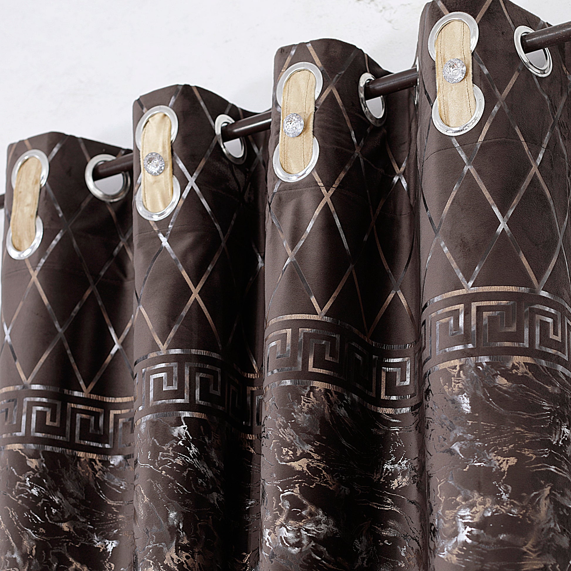 TURKISH FANCY VELVET CURTAINS - DARK BROWN (Pack OF 2 curtains)