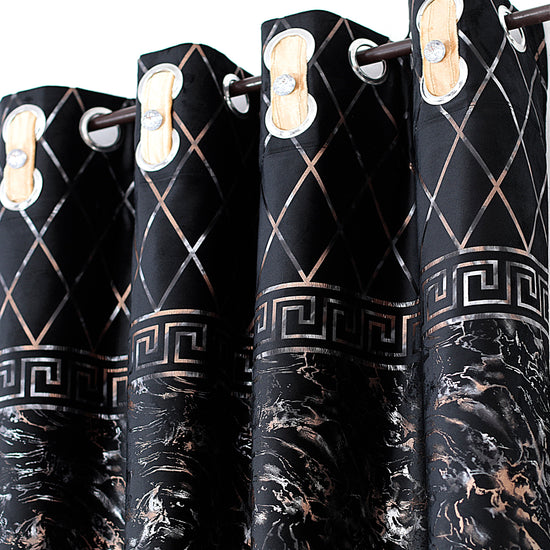TURKISH FANCY VELVET CURTAINS - BLACK (Pack OF 2 curtains)