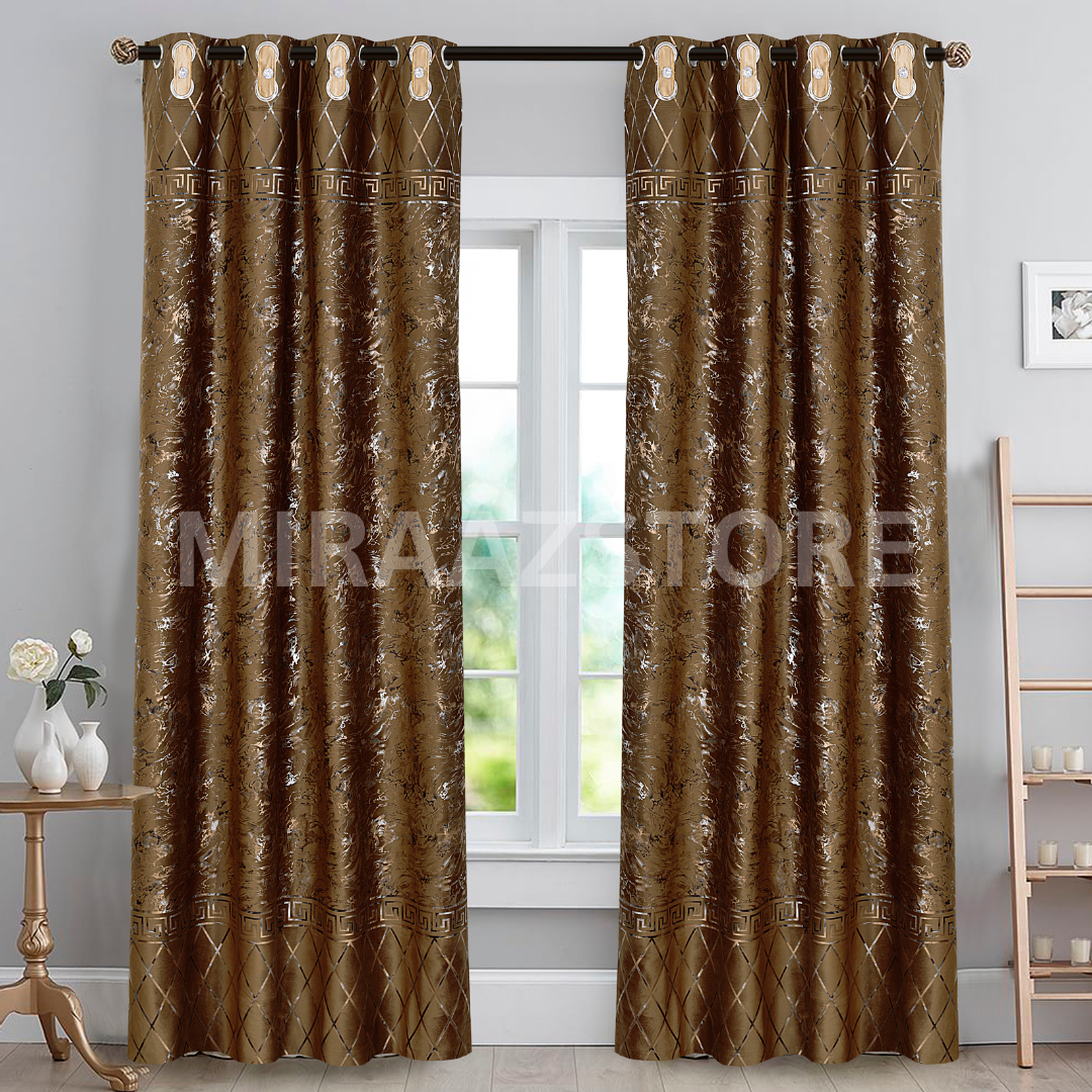 TURKISH FANCY VELVET CURTAINS - BROWN (Pack OF 2 curtains)