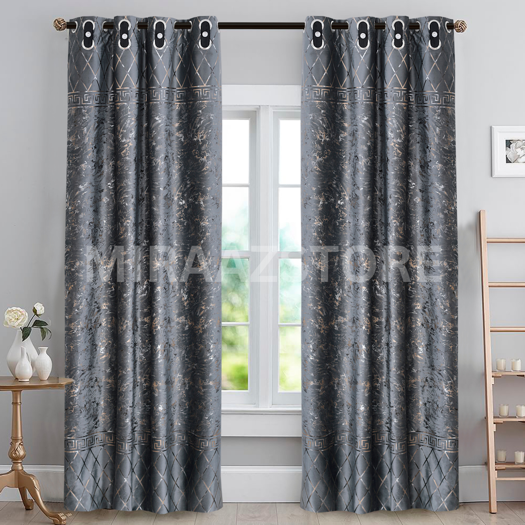 TURKISH FANCY VELVET CURTAINS - GRAY (Pack OF 2 curtains)