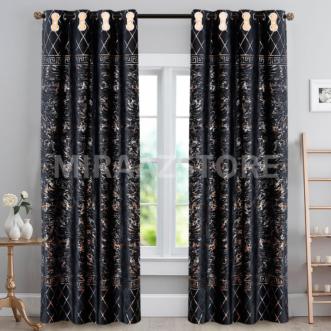 TURKISH FANCY VELVET CURTAINS - BLACK (Pack OF 2 curtains)