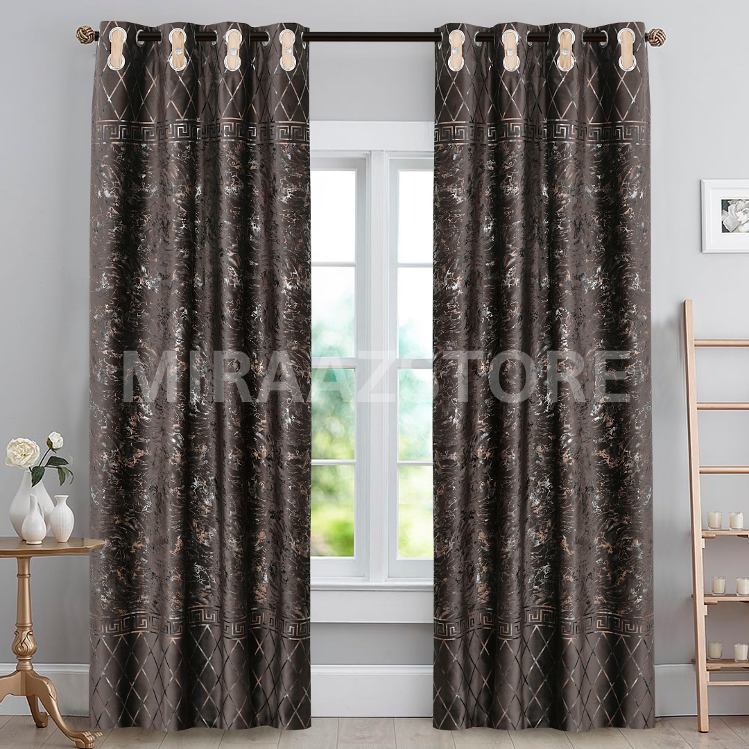 TURKISH FANCY VELVET CURTAINS - DARK BROWN (Pack OF 2 curtains)