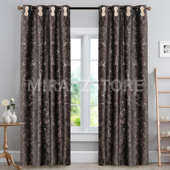TURKISH FANCY VELVET CURTAINS - DARK BROWN (Pack OF 2 curtains)