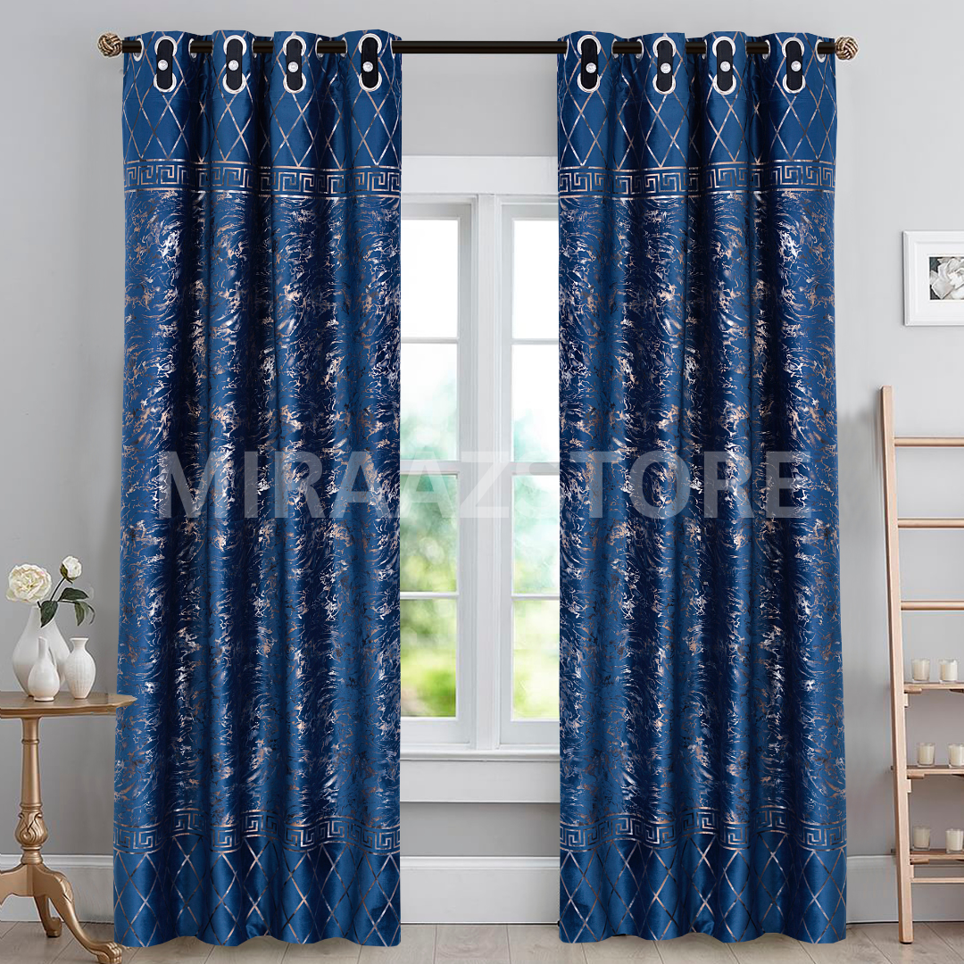 TURKISH FANCY VELVET CURTAINS - BLUE (Pack OF 2 curtains)