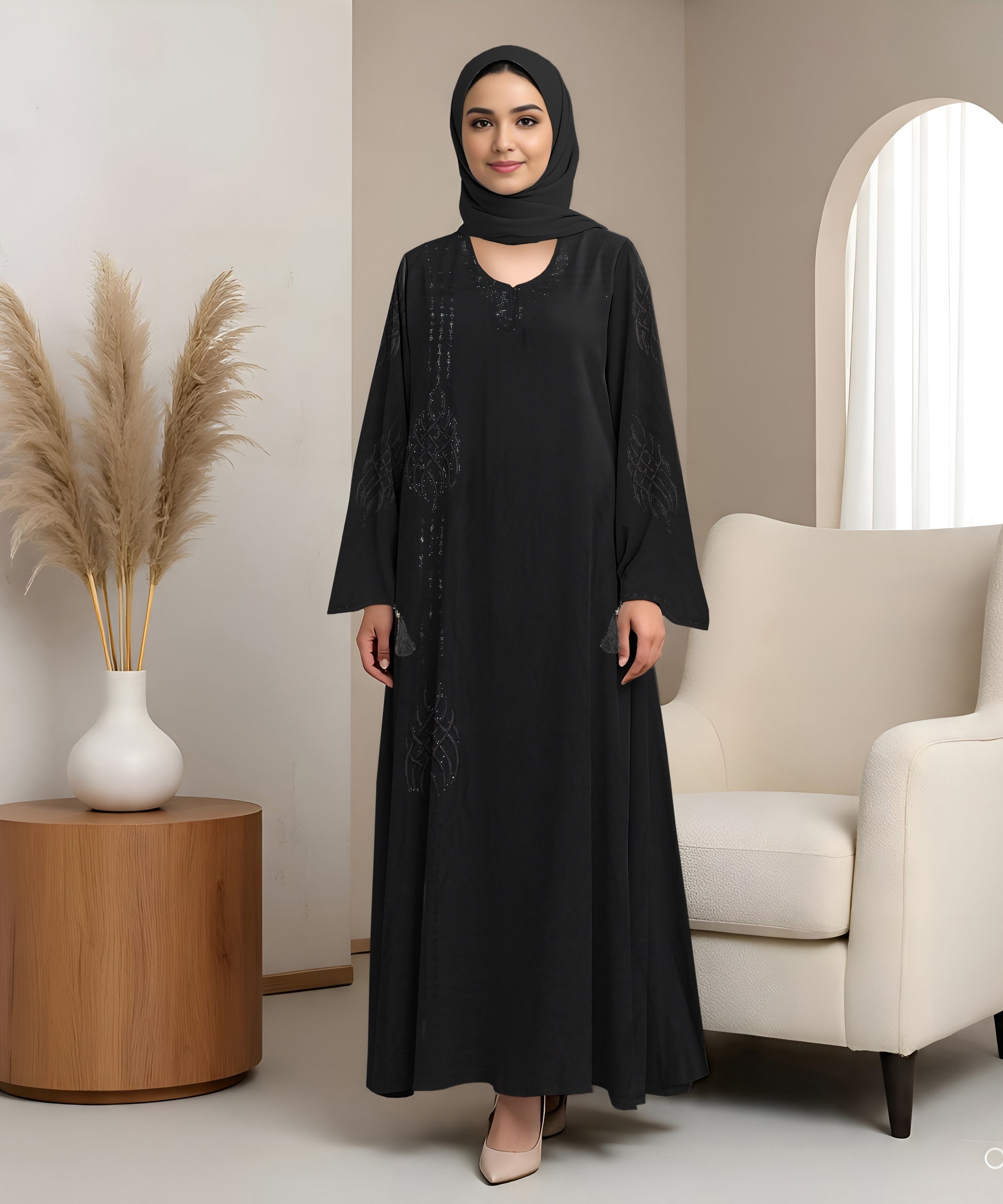 Black premium abaya (motive work)