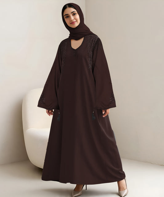 Brown premium abaya (motive work)